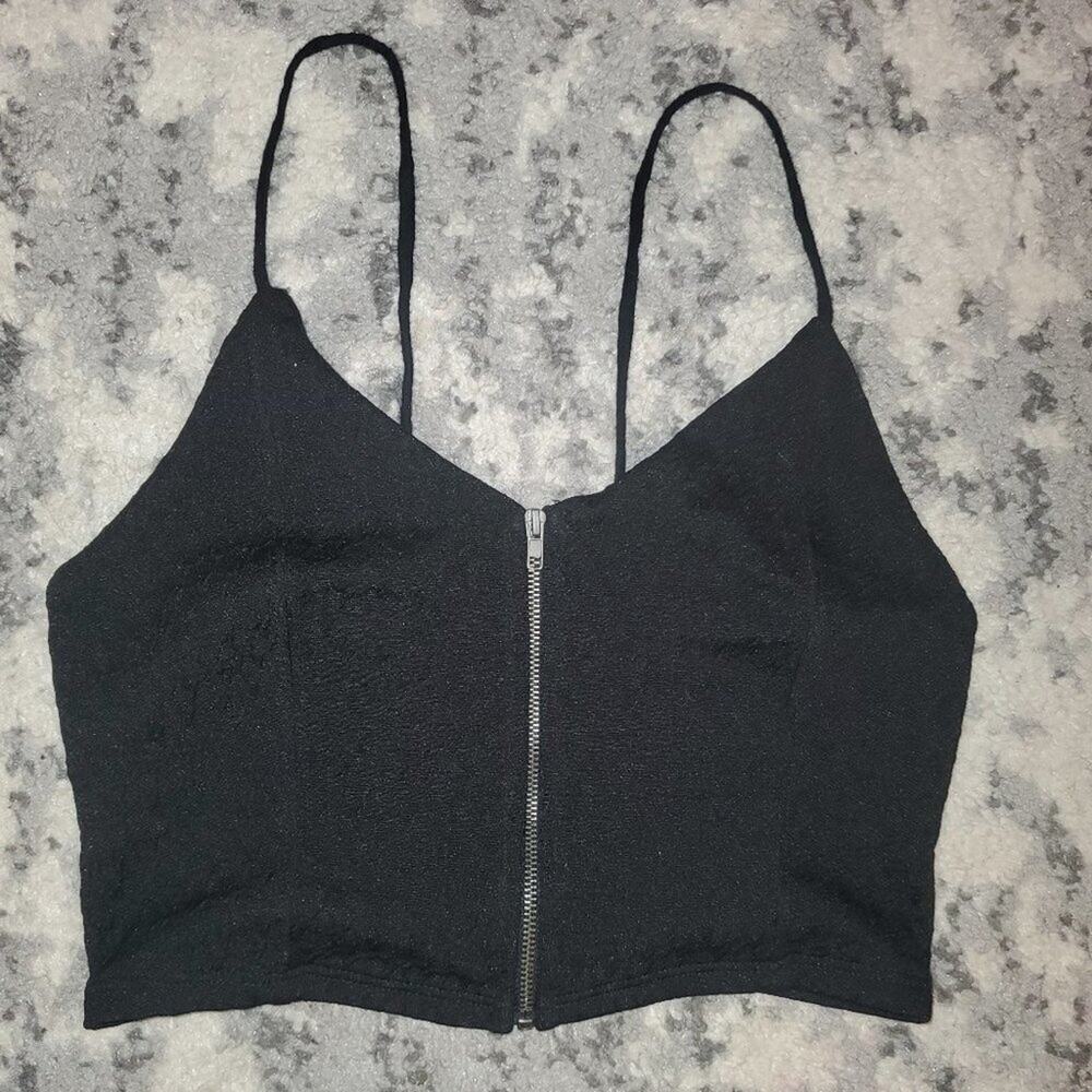 Silence + Noise Black Open Back Crop Top | Small